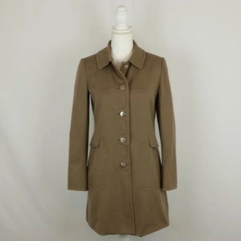 Elie Tahari Women's Small Brown Wool Blend Lined Button Up Trench Coat - Picture 1 of 8